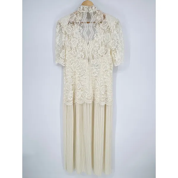 Vintage‎ Scott McClintock Ivory Cream Lace Pleated Dress Evening Gown Size 14 - Image 4