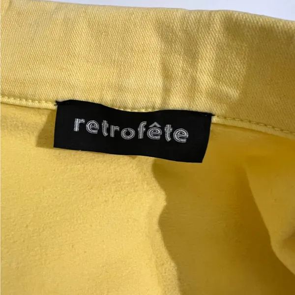 Retrofête Willa Yellow Denim Mini Dress Ruched Button Front Italy M - Image 5