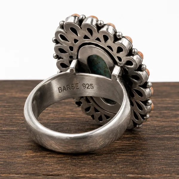 BARSE Southwestern Style Oversized Sterling Silver Turquoise Spiny Oyster Ring - Image 8