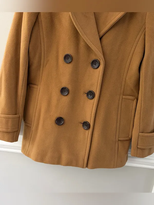 Lands’ End Wool Cashmere Peacoat 4P Petite Camel Double Breasted Coat Preppy - Image 4