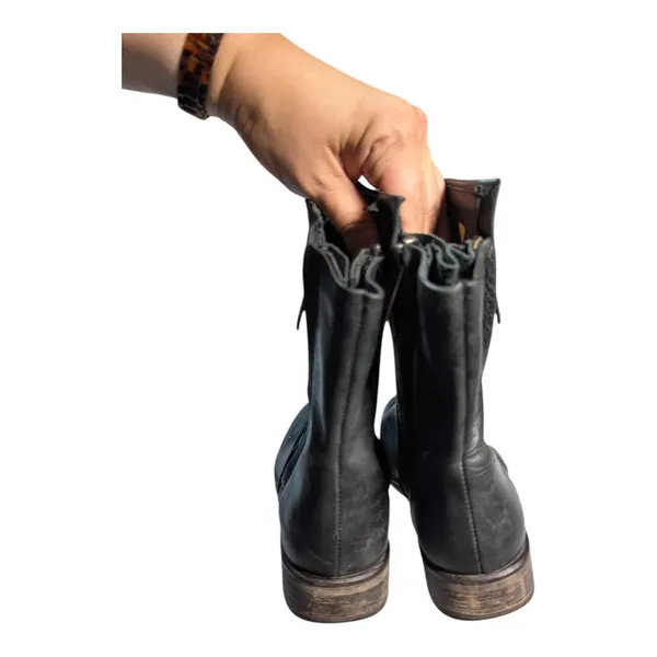 Hinge Sheldon Black Heavy Leather Double Zip Moto Biker Ankle Boots Sz 6.5 - Image 4