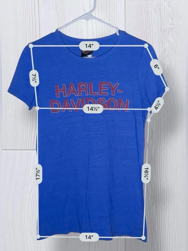 HARLEY DAVIDSON Vintage Royal Blue Heather Graphic T-Shirt | Red Spellout Logo - Image 8