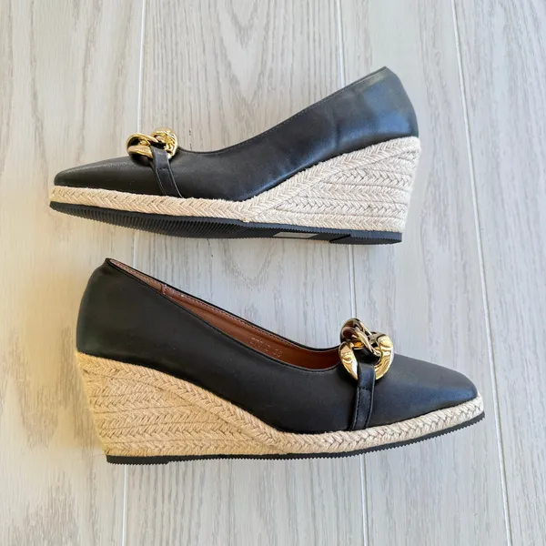 Black Espadrille Wedge Heels w/ Gold Chain – Women’s 38 / 7.5–8 - Image 5