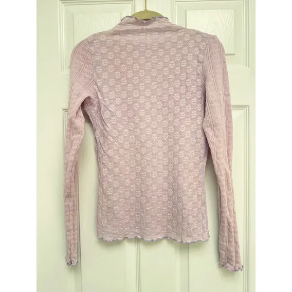 Free People Lula Top Lavender Moonlit Orchid Lace Mock Neck Long Sleeve Medium - Image 3