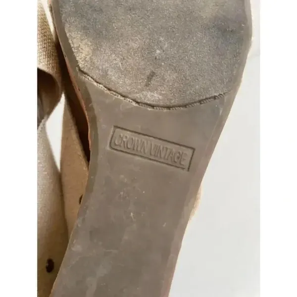 Women's Crown Vintage Tan Canvas Wedge Sandals‎ Size 6.5 M EUC - Image 7