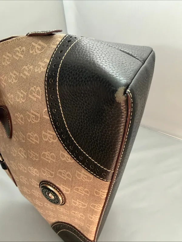 Dooney & Bourke Tan and Brown Logo Dome Satchel - Image 6