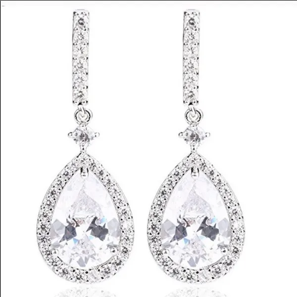 18K Gold Plated CZ Bridal Earrings Bride Drop Cubic Zirconia Wedding Sparkle - Image 10