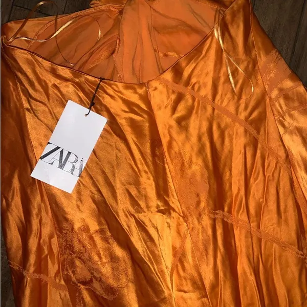 Zara Woman Collection Orange Jacquard Halter boho Dress NWT party resort 189$ - Image 15