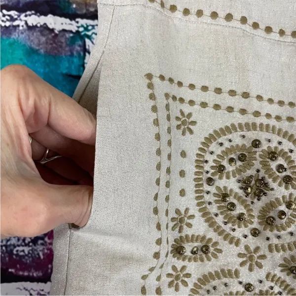 Floreat Anthropologie Skirt Bead Embellishments and‎ Tan Stitching Size 0 - Image 3