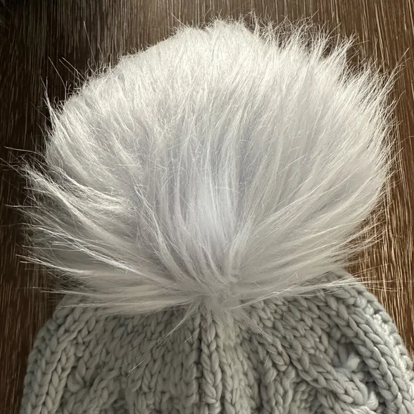 The North Face Oh Mega Faux Fur Pom Pom Beanie Hat Dusty Periwinkle Cable Knit - Image 4
