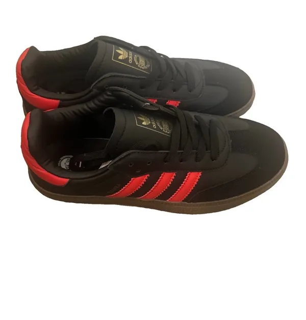 adidas Men’s Low Top Lace-Up Athletic Sneakers Black Red Solid Logo - Image 4
