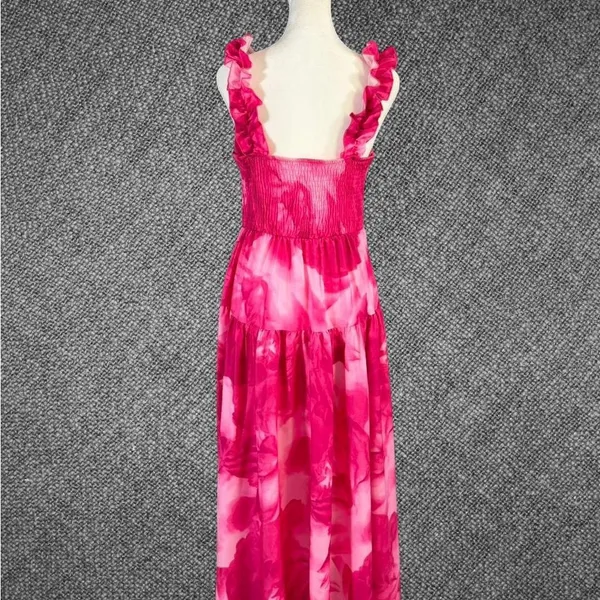 Pink And White Floral Ruffle Strap Dress - Image 7