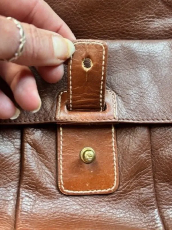 Lauren Ralph Lauren Brown Pebbled Leather Tote Shoulder Bag Brass Hardware - Image 11