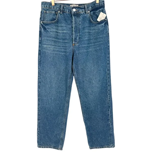 NWT Free People Zane Mid Rise Straight Leg Jeans Button‎ Fly Blue Denim Size 30 - Image 5