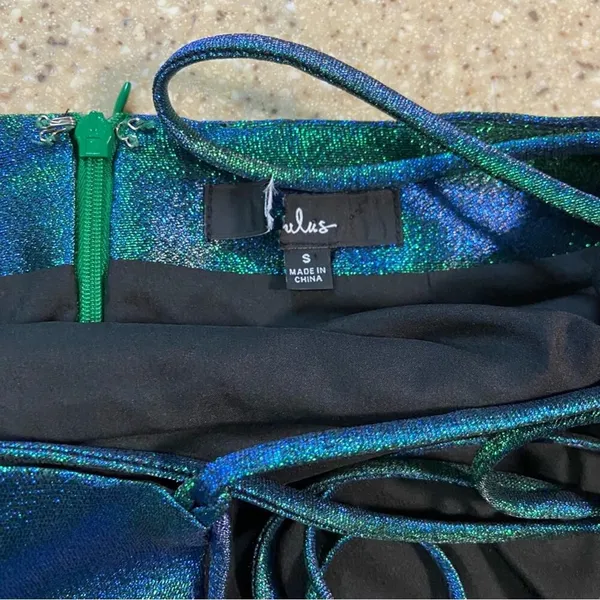 NWOT Lulus Impressive Confidence Shiny Green and Blue Lace-Up Mini Dress - Image 5