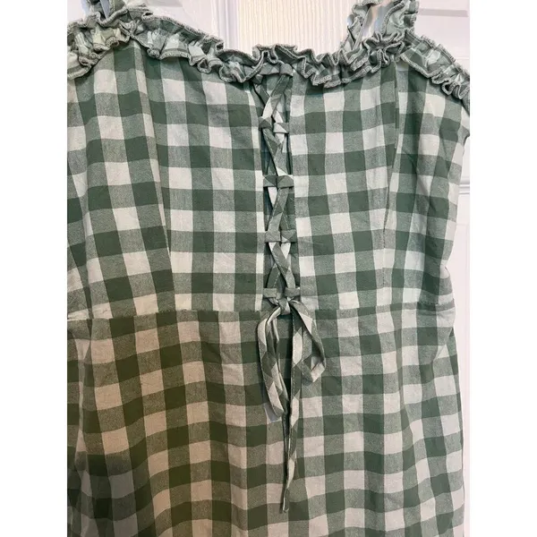 Hesperus Gingham Pattern Ruffle Top Sleeveless Mini Dress Medium - Image 3