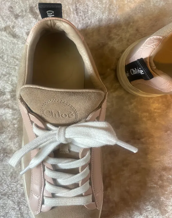Lauren Leather Beige Blush Pink Scalloped Stacked Sneakers VGUC 6 / EUR 36 - Image 6