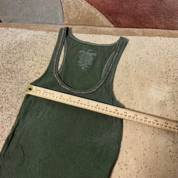 Y2K Abercrombie‎ & Fitch Green Ribbed Beaded Scoop Neck Tank Top Womens M - Image 3