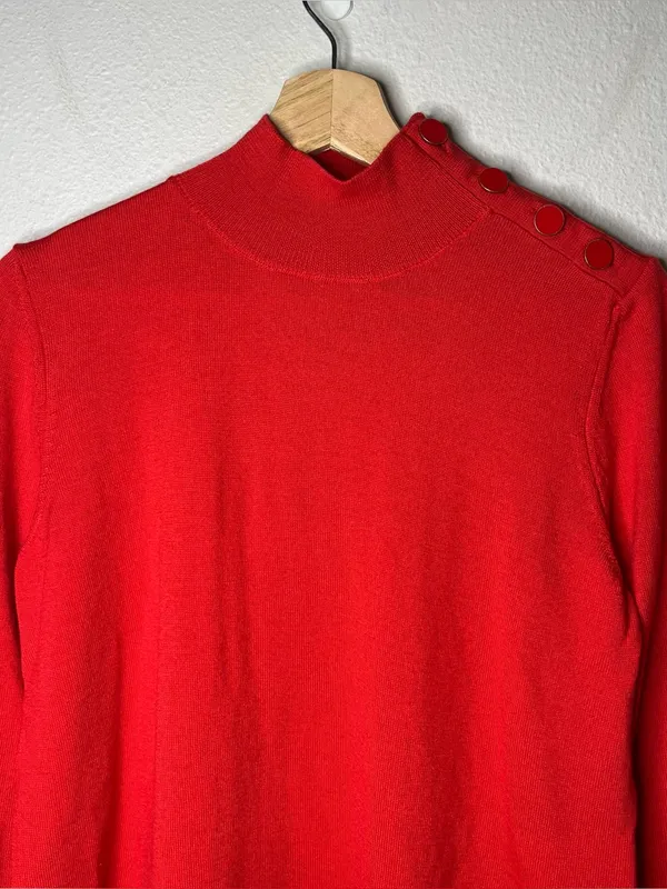 Sézane 100% Merino Wool Knit Jacob Jumper Mock Neck Sweater in Red - Image 4