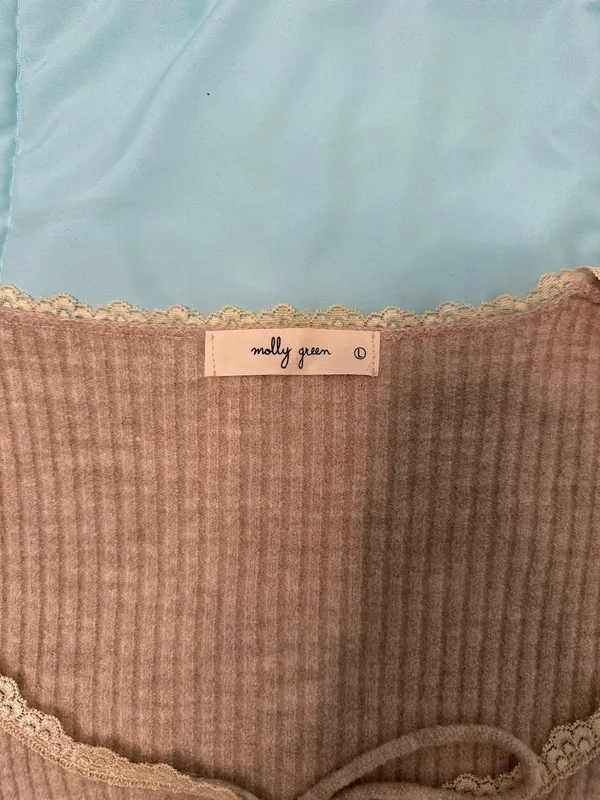Molly Green Beige Tie-Front Cropped Cardigan - Image 4