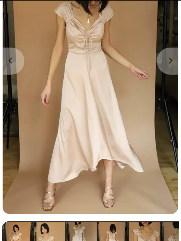 Current Air Elegant Cream Midi Dress with Ruched Bodice - Image 3