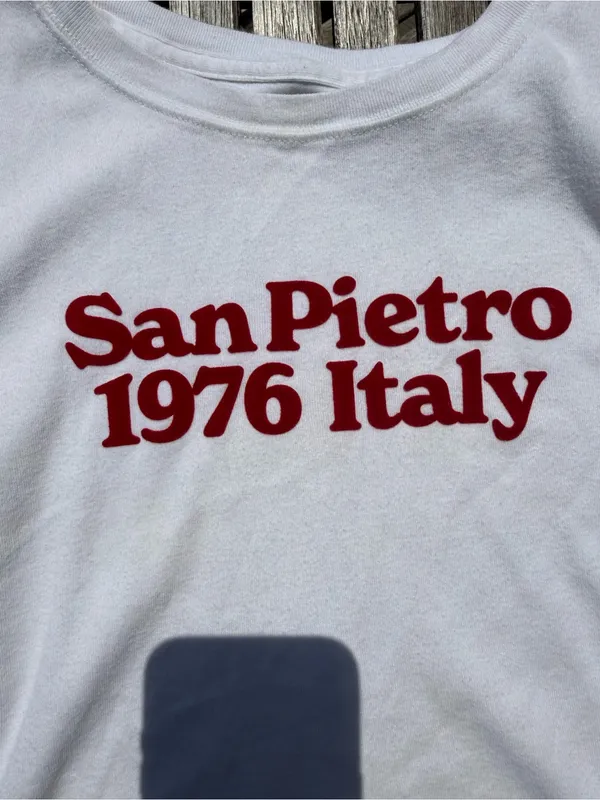 Hollister White Tee with Red 'San Pietro 1976 Italy' Print - Image 2