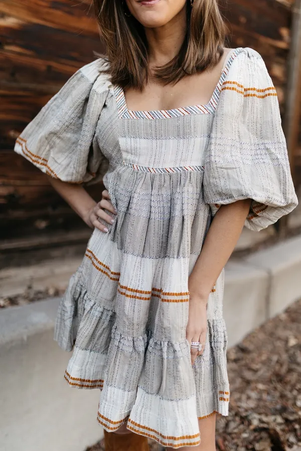 Free People | Small Cozy Striped Mini Dress In Ivory Combo Multi Color Back Tie - Image 5