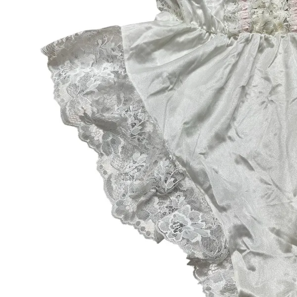 Vintage Tosca Teddy Lingerie White Nylon Pink Ruffle Lace Coquette Sexy Feminine - Image 3