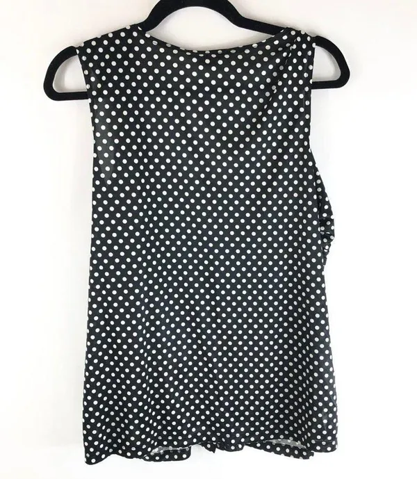 Dressbarn Womens Tank Top Blouse Button Front Polka Dot Scoop Neck Black White L - Image 3