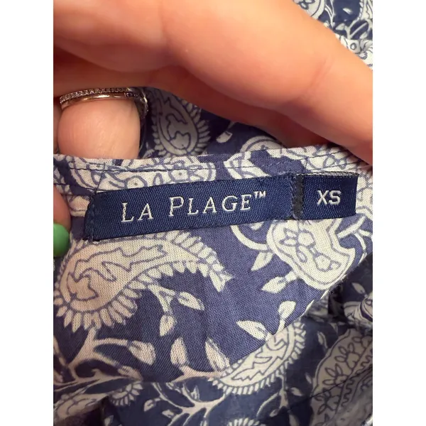 LA PLAGE Emily Cotton Printed Tassel Pocket Maxi Dress Blue White Boho Paisley - Image 7