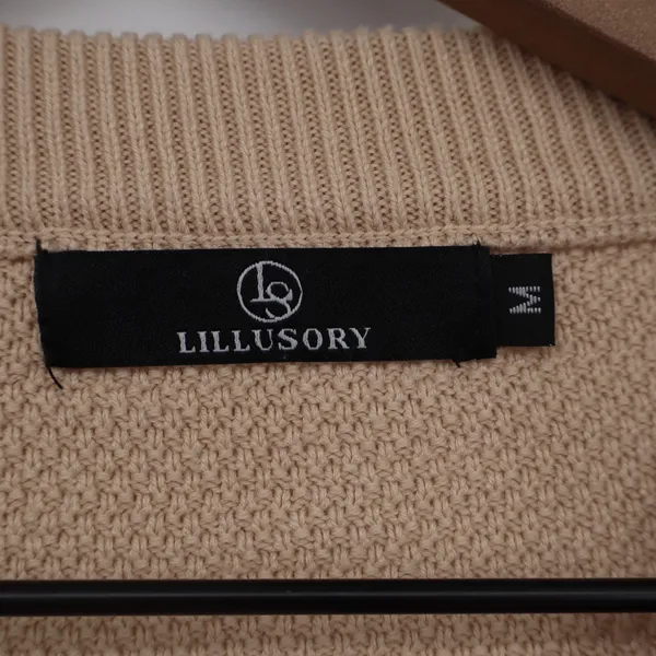 Lillusory Womens Oversized Henley Waffle Knit Sweater Tan Apricot Size M - Image 3