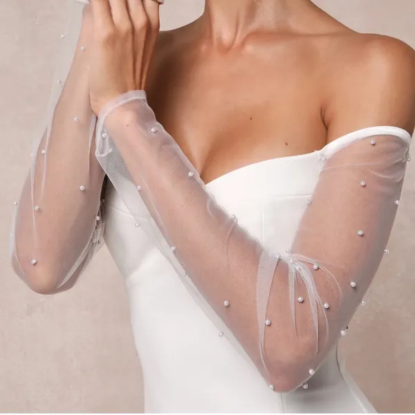 Lulus White Off the Shoulder Wedding Dress with Sheer Sleeves, X-Large - Image 2