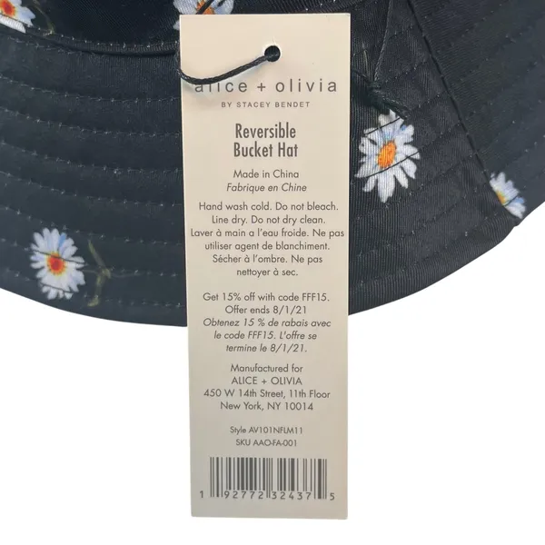 Alice + Olivia NWT Reversible Bucket Hat Black‎ Daisy Floral White - Image 6