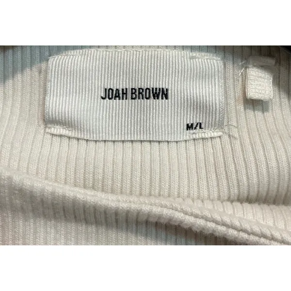 Joah Brown Cream Cropped Sweatshirt M/L Oversized Off Shoulder Zip Mock Neck USA - Image 4