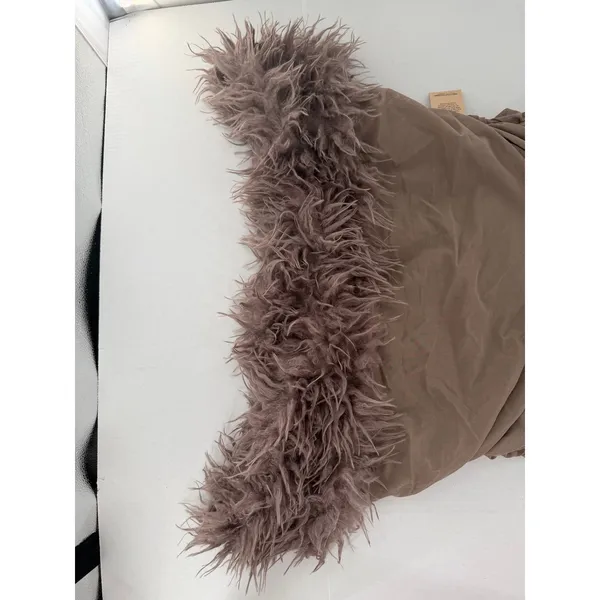 PrettyLittleThing Plus Taupe Faux Shearling Bardot Ruched Mini Dress 26 NWT Club - Image 3