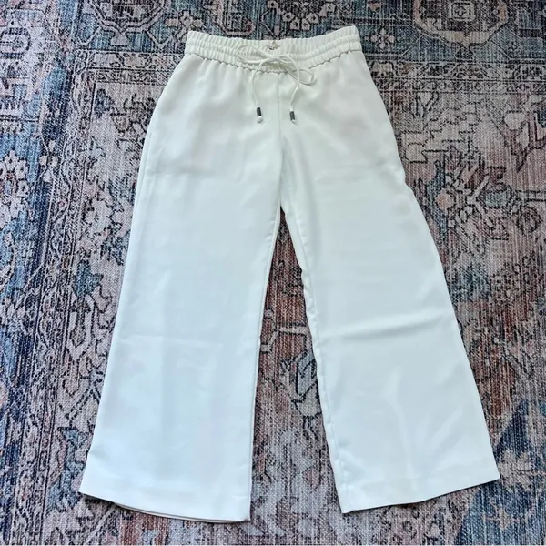 Alice + Olivia White Benny Crepe Cropped Drawstring Pants Size 0 - Image 8