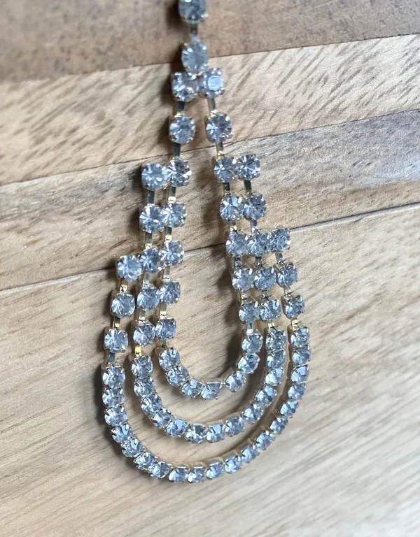 Charming Charlie Gold Strass Drop Statement Earrings - Image 5