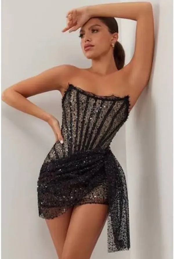House of CB Corset Black mini Dress Strapless - Image 2
