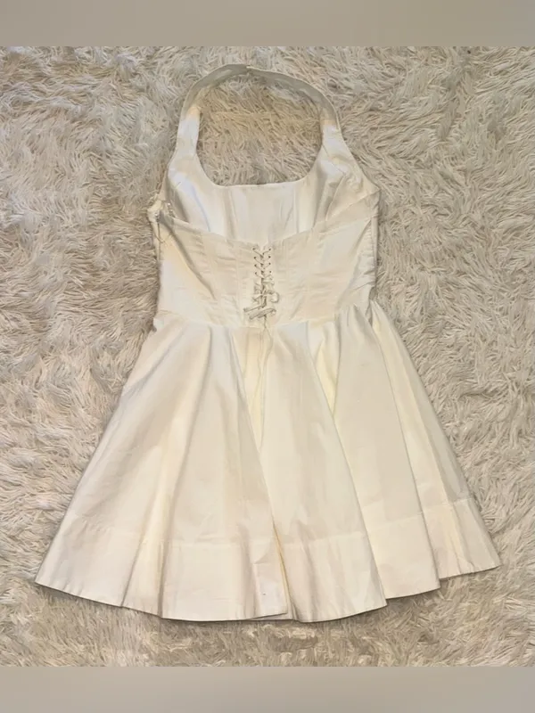 NEW HOUSE OF CB Sasha Halter white cotton Minidress Sz L - Image 5