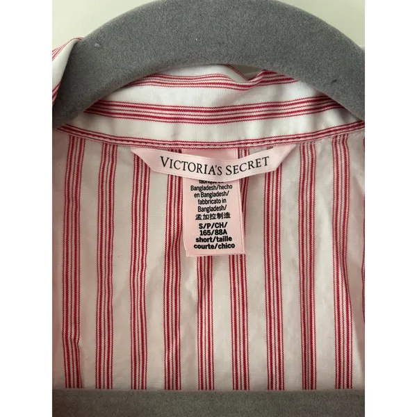 Victoria’s Secret Pink White Stripe Pajama Top Shirt Women’s S Short Cotton - Image 3