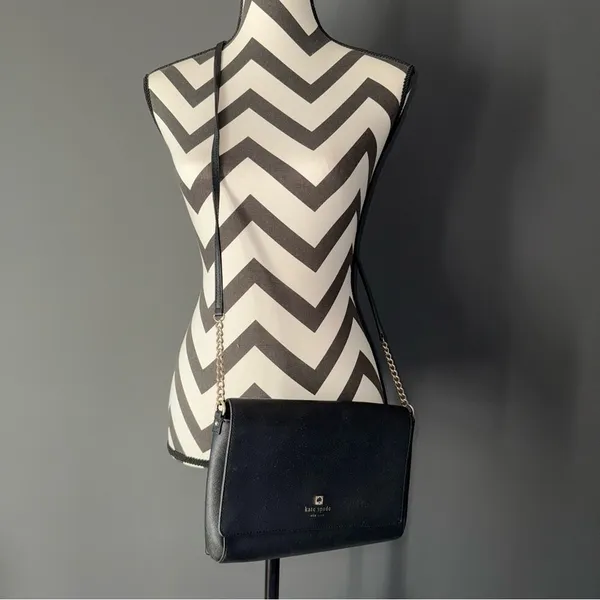 KATE SPADE Staci Medium Flap Crossbody Bag Black ‎ With Gold Chain 10” x 7” - Image 6