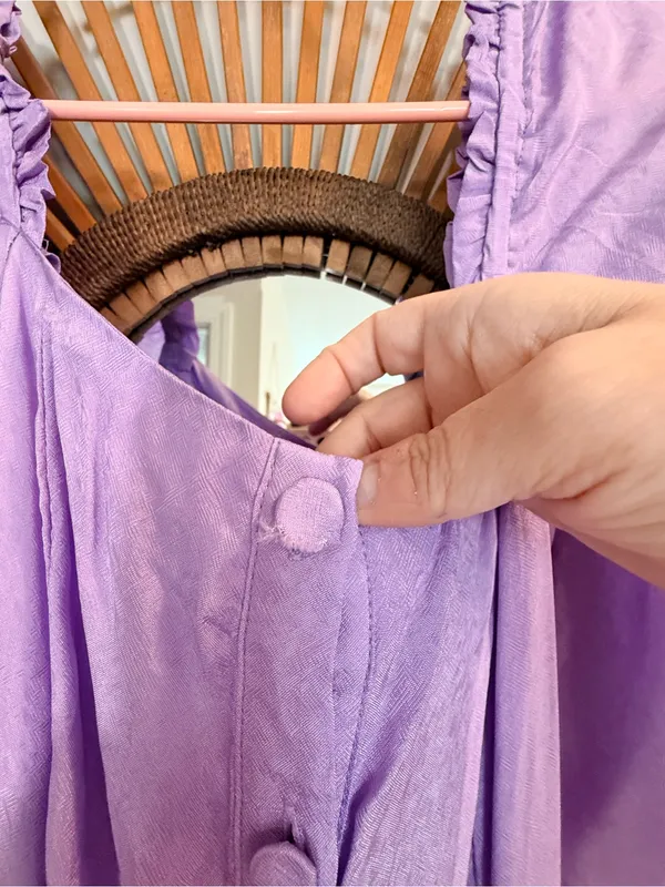 FRNCH Lilac Button-Front Tiered Maxi Dress Tie Back Wedding Guest Shower Spring - Image 10