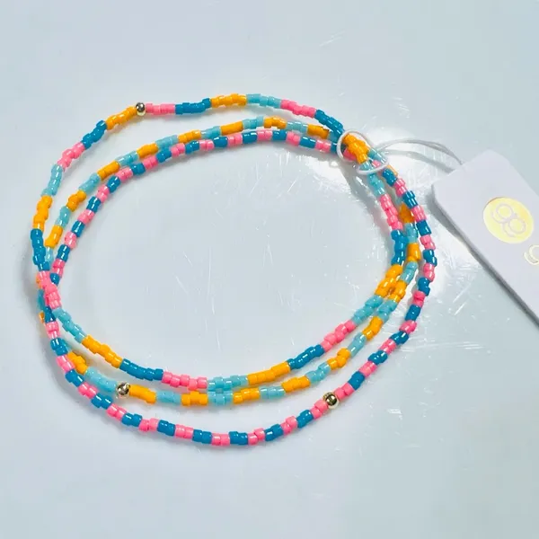 GORJANA Miami Gigi Striped Glass Beaded Bracelets Set of 3 Orange Pink Blue Aqua - Image 3