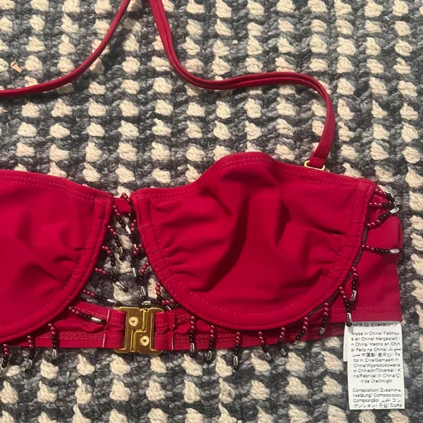 MUSÉRA red beaded bikini topwith gold buckle detail on the back #beaded #buckle Size small but fits like an XS - Image 2