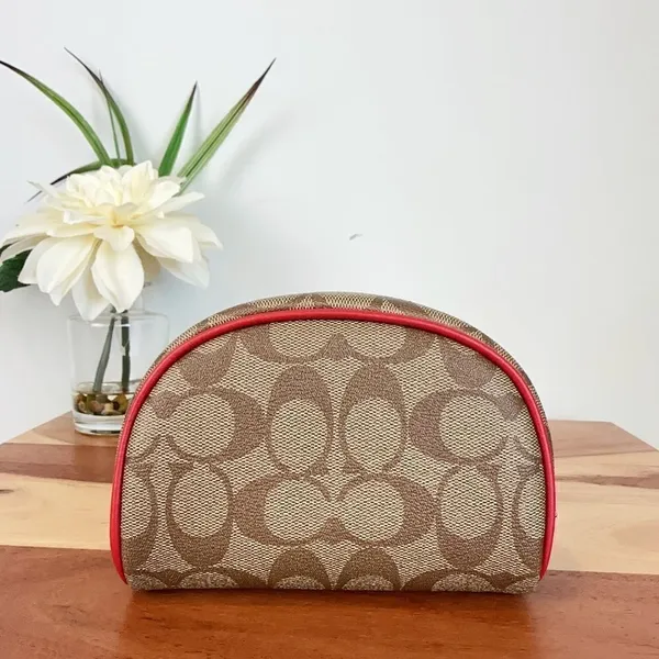 NWT Coach Dome Cosmetic‎ Case In Signature Canvas With Wild Strawberry - Image 4