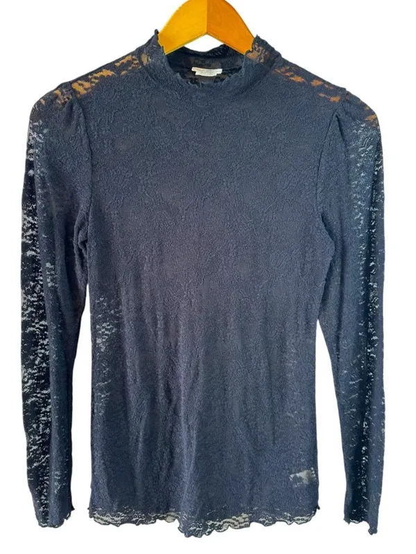 Intimately Free People Black Sheer Lace Mock Neck Long Sleeve Top M Goth - Image 2