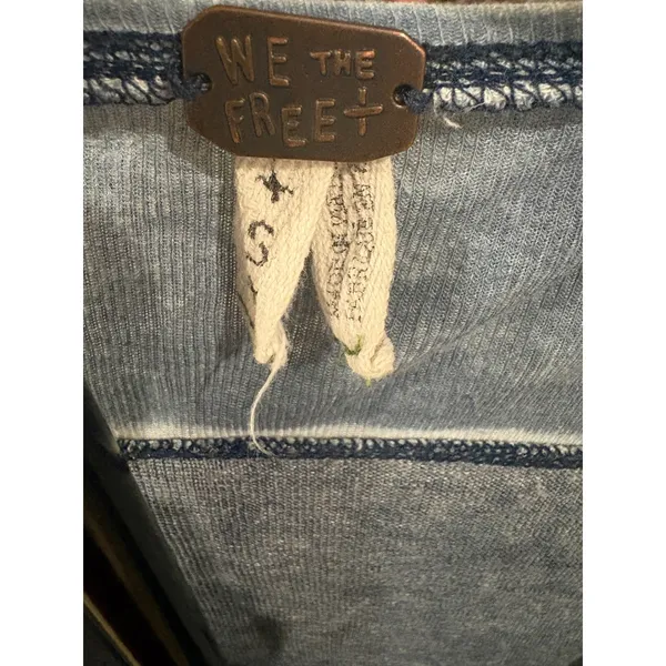 We The Free Free People Blue Linen Blend‎ Long Sleeve Scoop Neck Top Small - Image 3