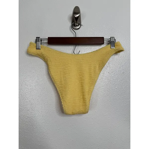 Monday Swimwear Yellow‎ Crinkle Textured High Cut Bikini Bottom Size VV - Image 2