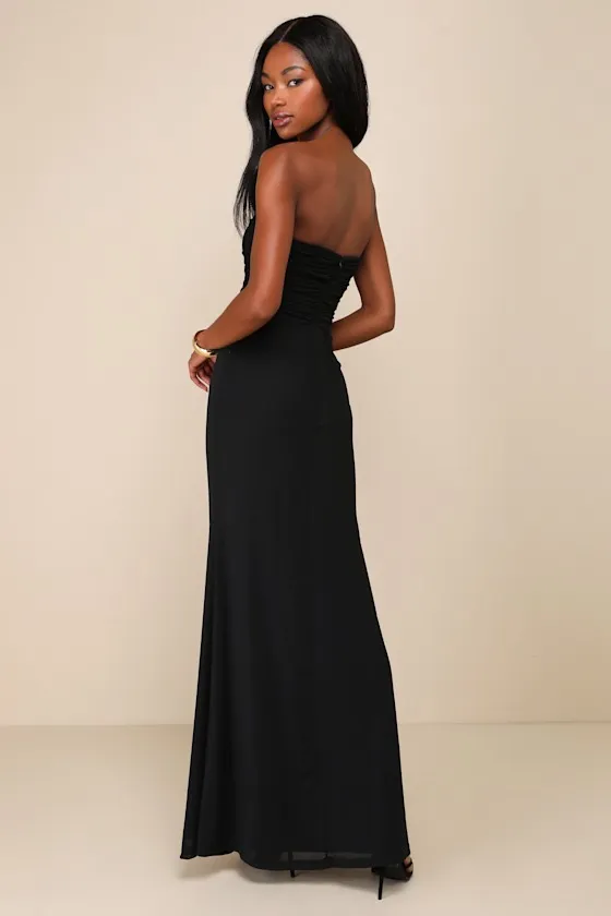 Lulus New Epitome of Allure Black Mesh Strapless Ruched Maxi Dress Size XS MSRP $79 - Image 4