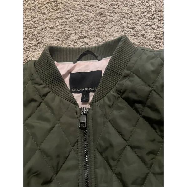 Banana Republic‎ Womens Olive Green Quilted Bomber Jacket Small Full Zip - Image 5